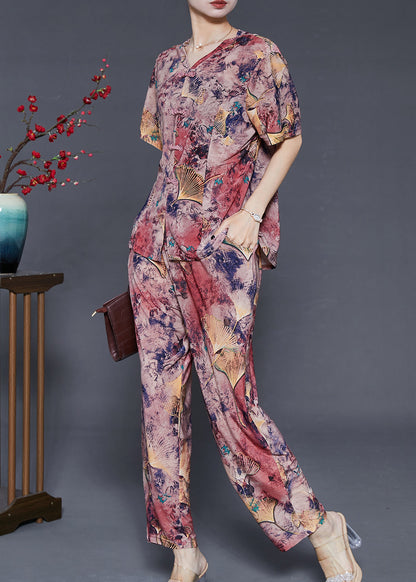 Purple Print Chiffon Oriental Sets 2 Pieces Summer