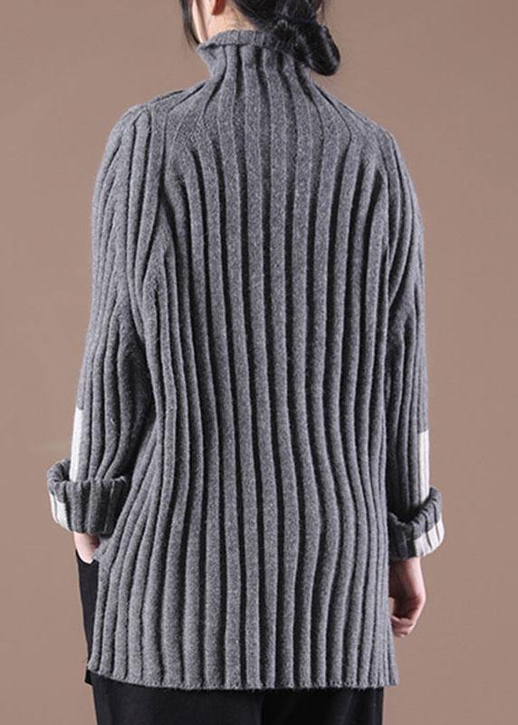 Grey Turtleneck Side Open Fall Cozy Sweater
