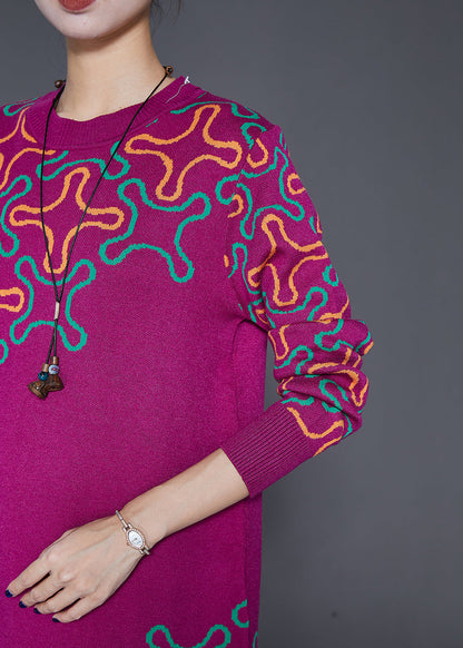 Rose Print Complimentary Scarf Knit Long Knit Dress Fall