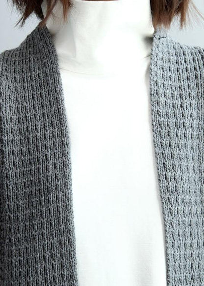 Dark Gray Bat Wing Sleeve Pockets Fall Knitwear Coat