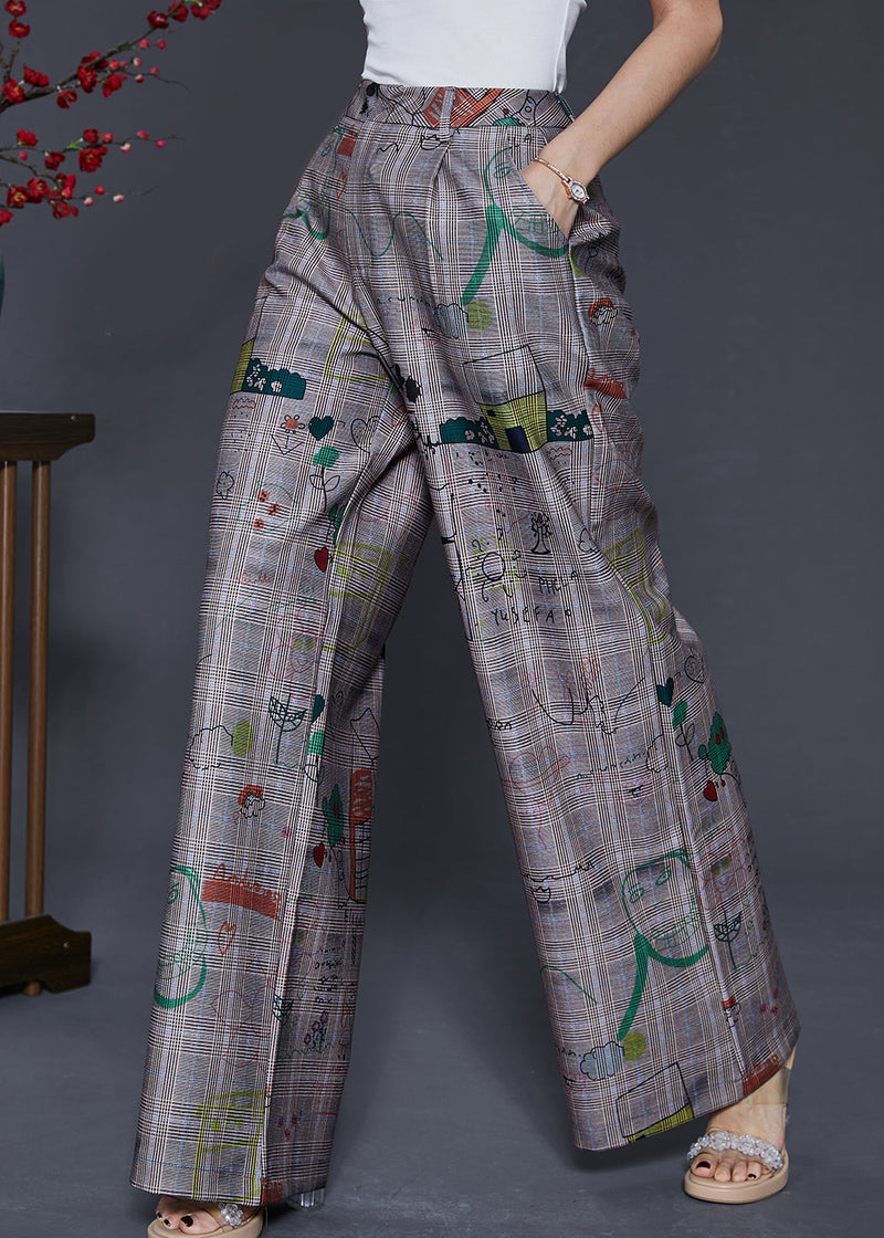 Grey Original Design Print Cotton Straight Pants Spring