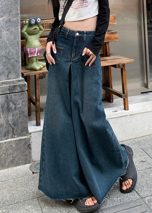 New Blue Pockets High Waist Denim Pants Spring