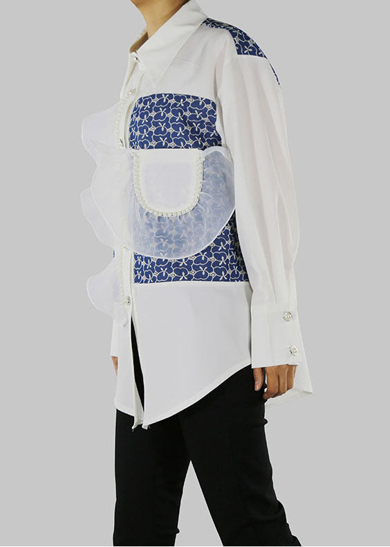 White Peter Pan Collar Print Shirt Top Spring