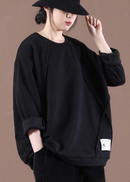 Modern Black Loose Sweatshirts Top