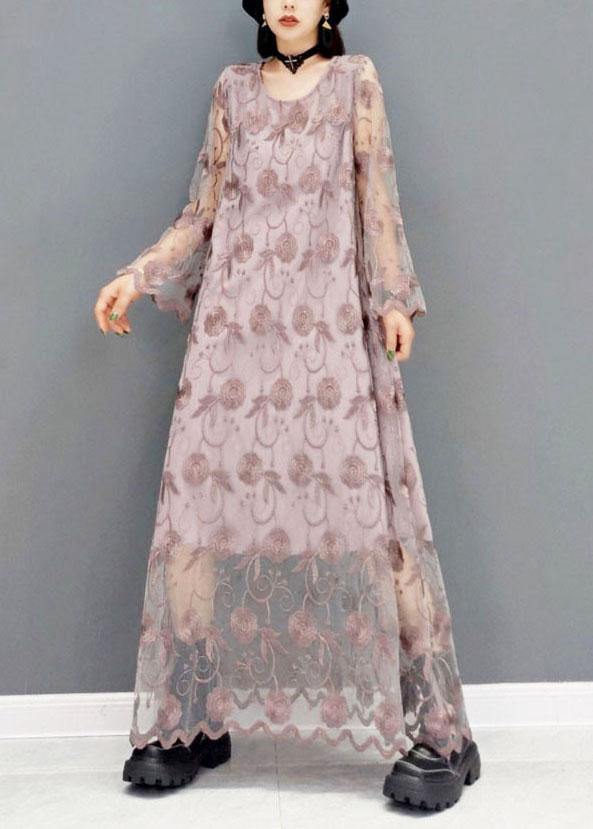 Organic Orange O-neck Long Sleeve Lace Fall Dress