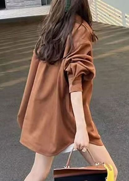 Brown Peter Pan Collar Button Shirt Fall