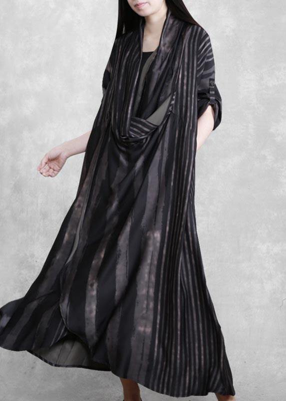 Diy V Neck Asymmetric Tunics Black Striped Robes Dress