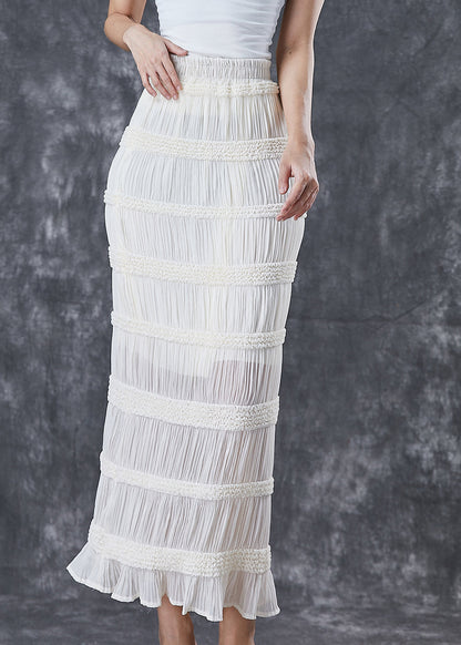 White High Waist Cotton Wraped Pleated Skirts Fall