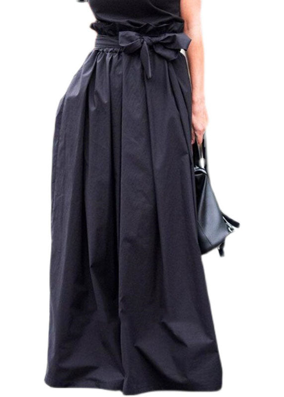 Navy Wrinkled Bow Patchwork Cotton Skirts Summer
