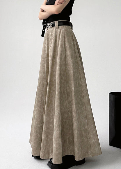 Original Khaki Tie Dye a Line Patchwork Skirt