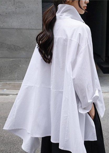 Natural Yellow Flower Peter Pan Collar Low High Design Button Pockets Cotton Shirts Long Sleeve Fall