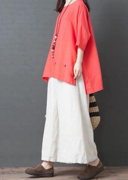 Red Side Open Cotton Linen Top