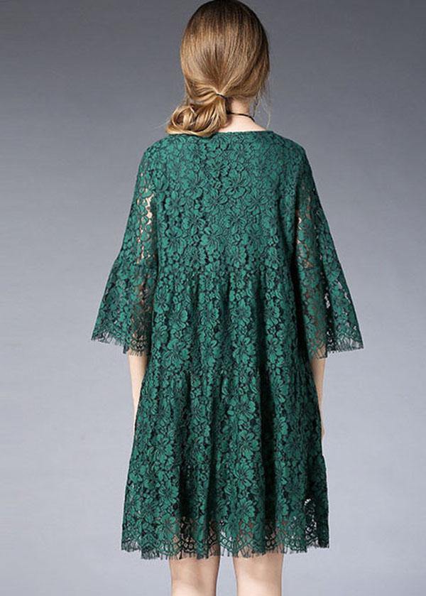 Green O-neck Lace Spring Vacation Dress Half Sleeve