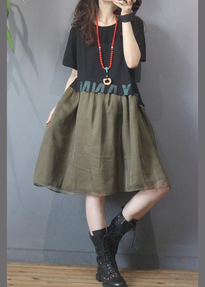 Black Graphic Patchwork Green Dress Summer
