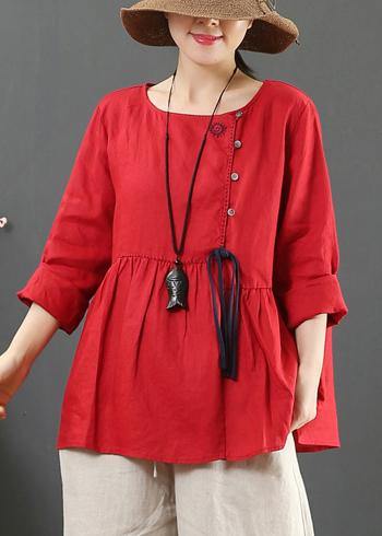 Diy O Neck Cinched Spring Shirts Sewing Red Top
