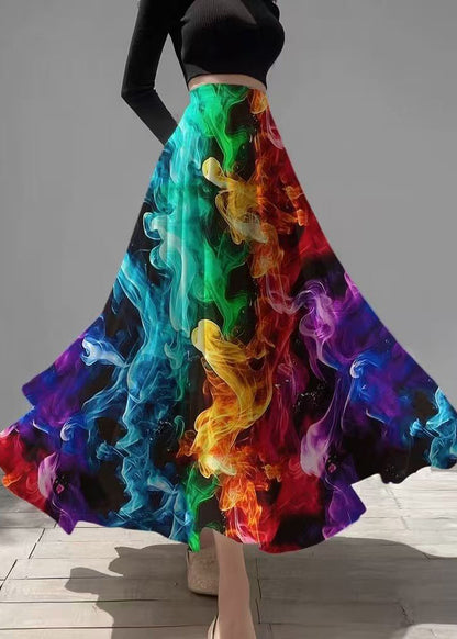 Original Design Burning Flames Print Chiffon Skirts Fall