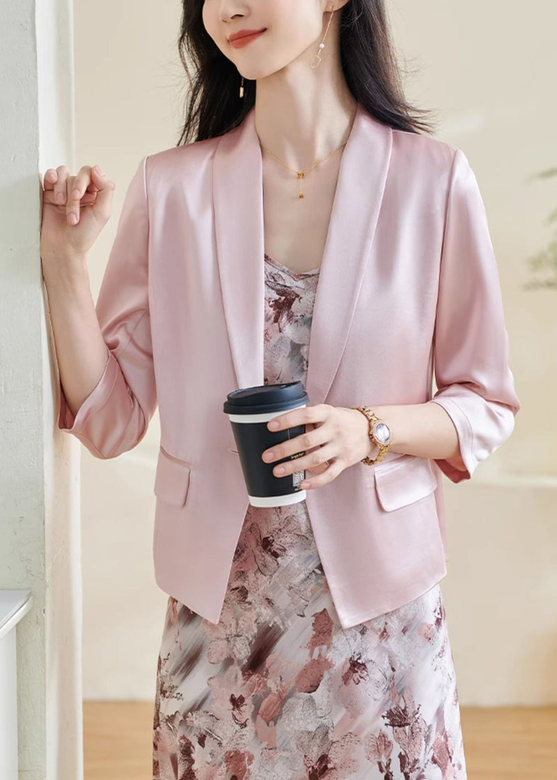 Slim Fit Pink Button Silk Coats Bracelet Sleeve