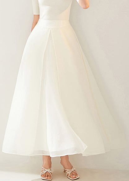New White Layered Side Open Organza Skirt Summer