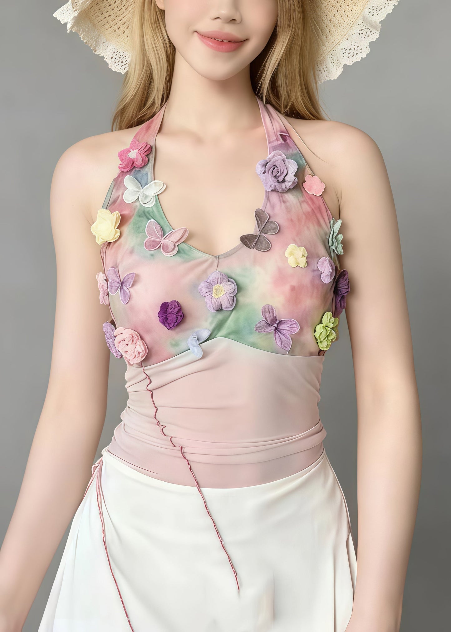 Pink Tie Dye Butterfly Decorated Beach Vest Summer