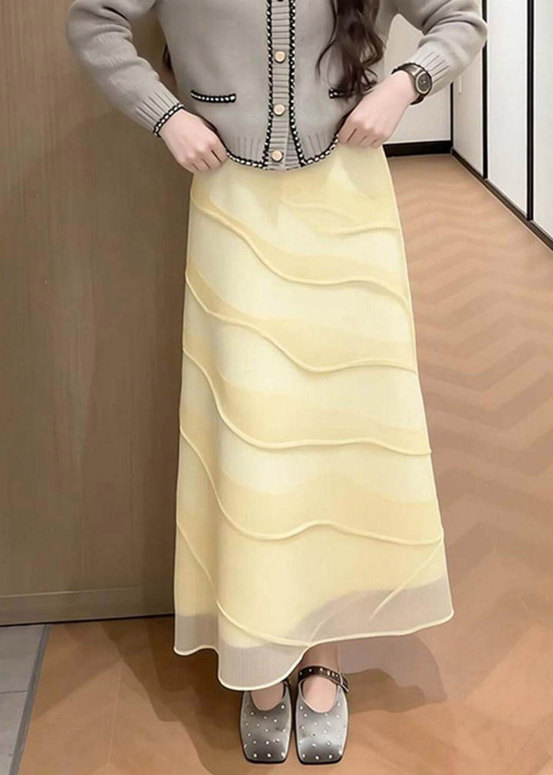 Yellow High Waist Tulle Maxi Skirts Summer