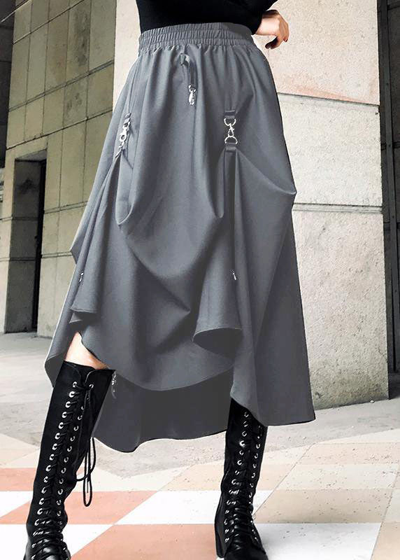 Loose Black Cinched Summer Asymmetrical Design Cotton Skirt