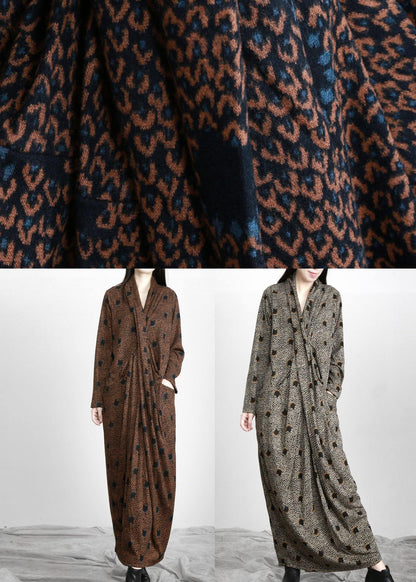 Organic Chocolate Jacquard Wraploose Maxi Dresses Fall