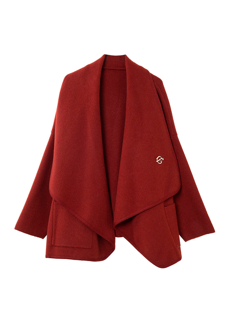 Red Peter Pan Collar Pockets Woolen Cardigans Coat Spring