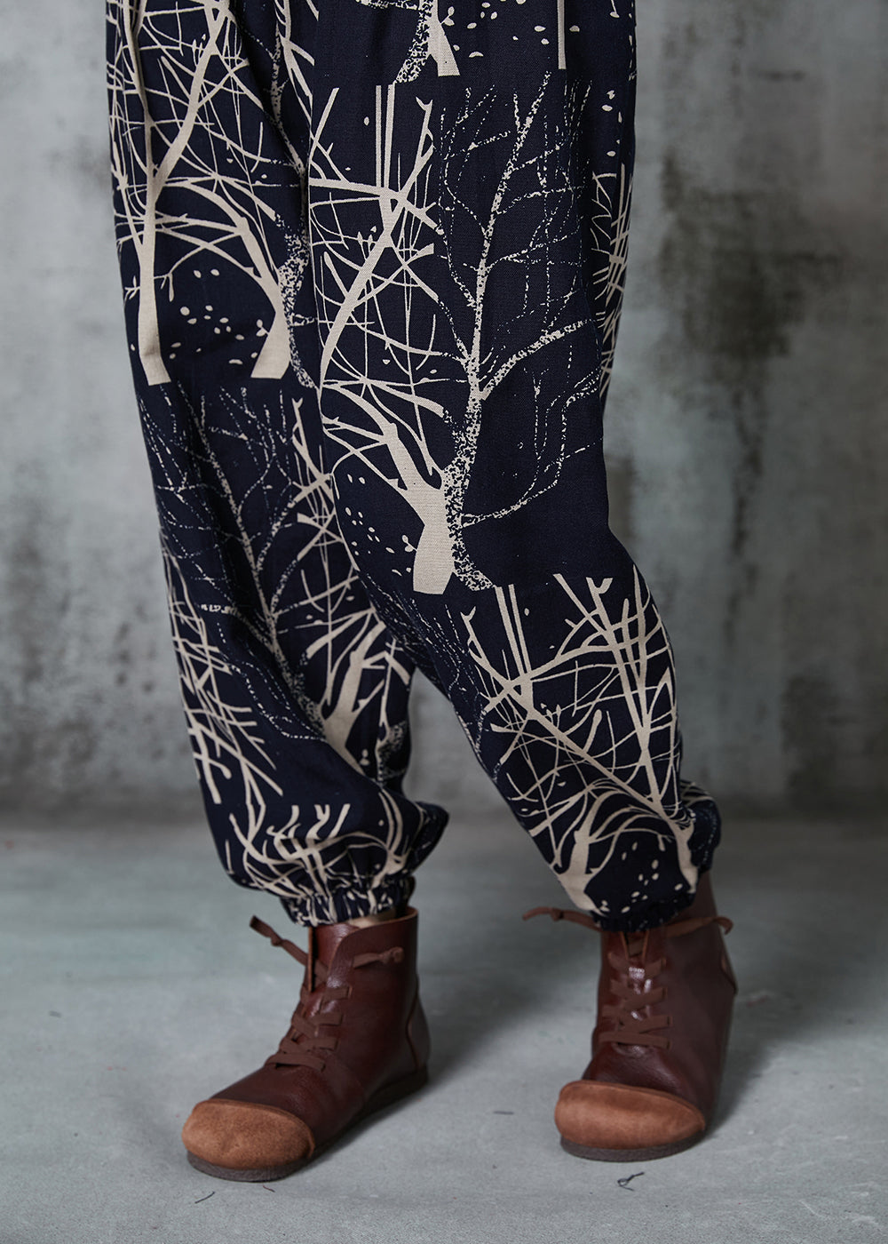 Black Oversized Print Cotton Harem Pants Spring