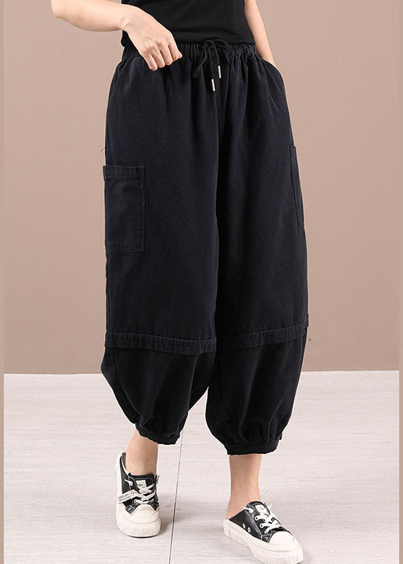 Black Pockets Lantern Fall Pants Trousers