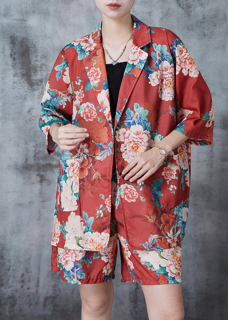 Handmade Red Oversized Linen Two Piece Set Summer
