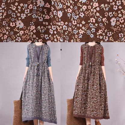 Natural O Neck Lace Spring Clothes Design Chocolate Print Maxi Dress