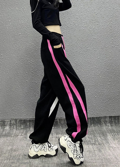 Black Pockets Patchwork Warm Fleece Sport Pants Winter