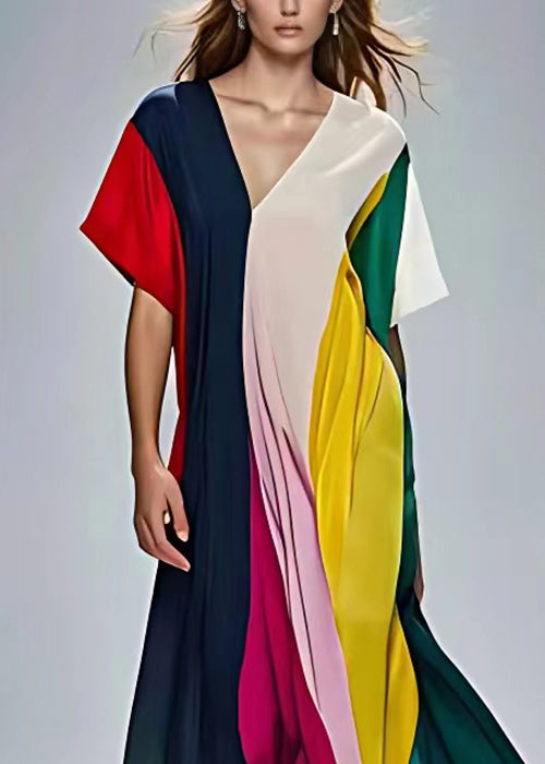 White V Neck Asymmetrical Design Silk Robe Dresses Summer