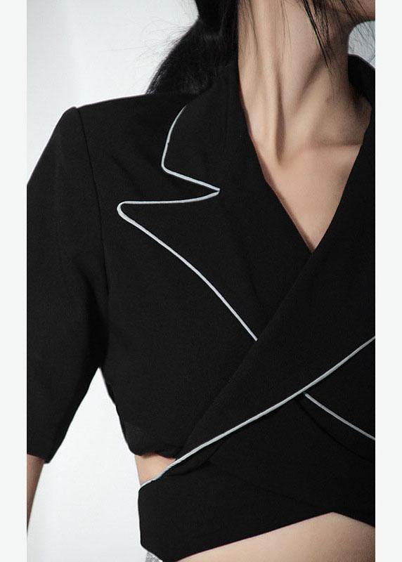 Summer Off Back Black Blazer Crossover Top
