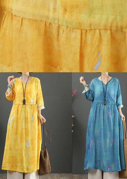 Modern V Neck Tie Waist Spring Outfit Shirts Navy Print Traveling Dress