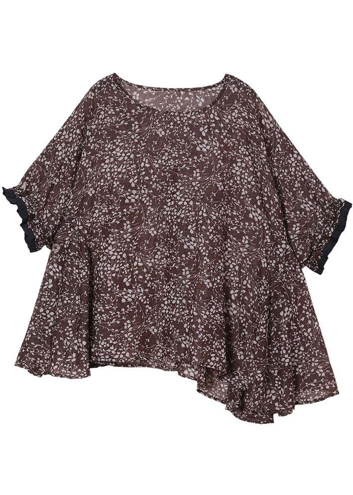 Diy Chocolate Print O-neck Loose Cotton Short Sleeve Summer Top