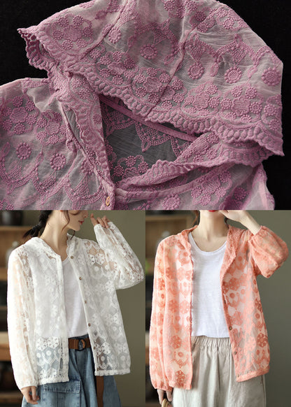 Purple Hollow Out Lace Upf 50+ Coat Cardigan Embroideried Long Sleeve