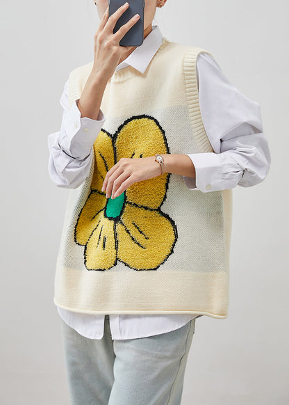 Beige Warm Knit Vests Jacquard Spring
