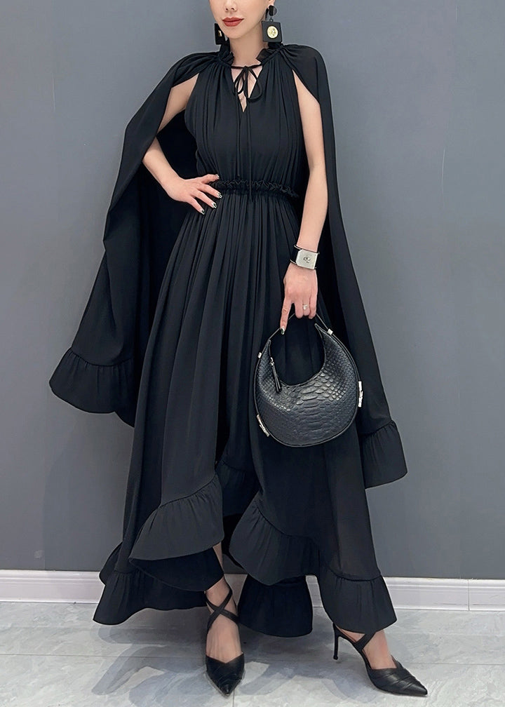 Apricot Ruffled Patchwork Elastic Waist Chiffon Maxi Dress Summer