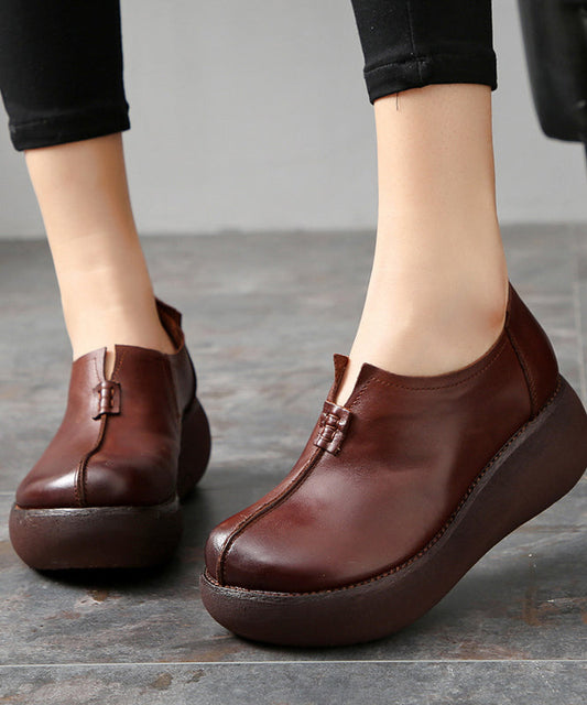 Black Cowhide Leather Flat Feet Shoes Platform Platform Flat Shoes