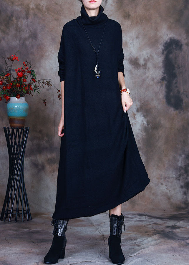 Black Knit Warm Long Dresses Spring
