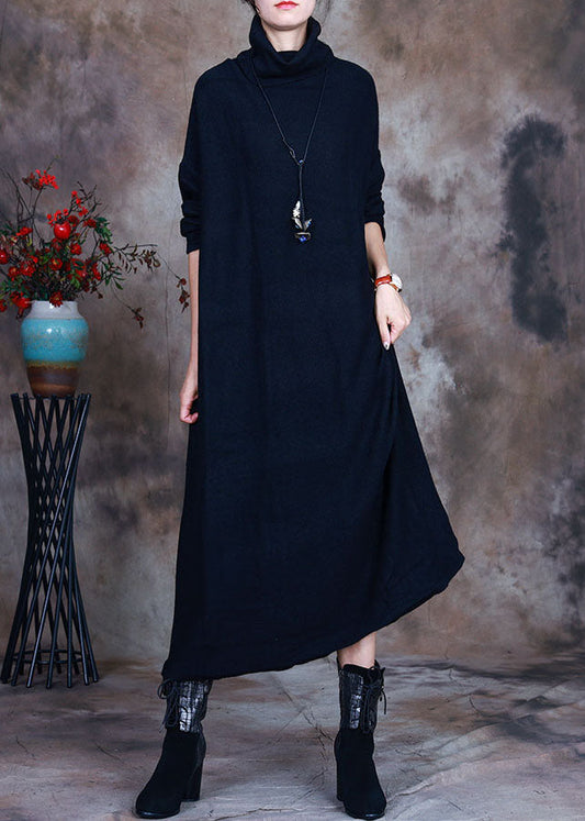 Black Knit Warm Long Dresses Spring