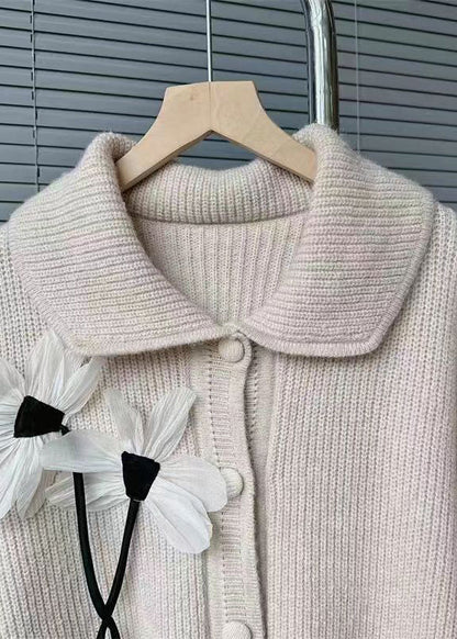 French Light Khaki Button Patchwork Knit Cardigans Fall
