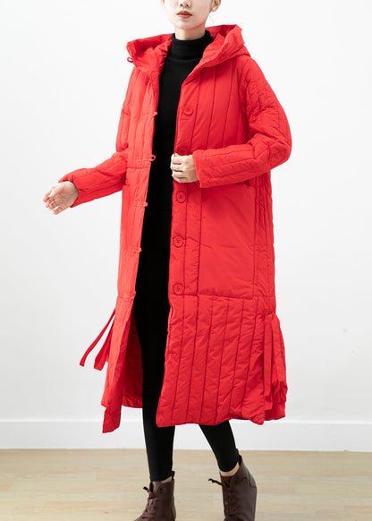 Red Hooded Pockets Fine Cotton Filled Puffer Jacket Winter