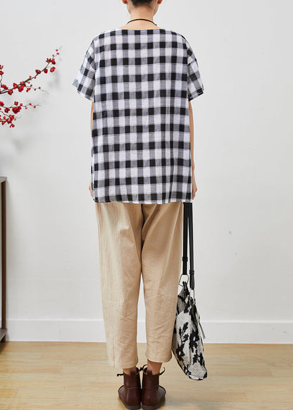 Grey Oversized Plaid Linen Two Piece Set Clothing Summer