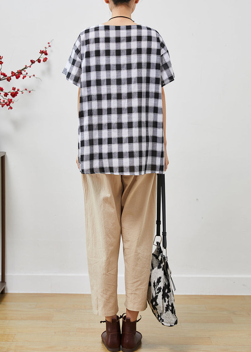 Grey Oversized Plaid Linen Two Piece Set Clothing Summer