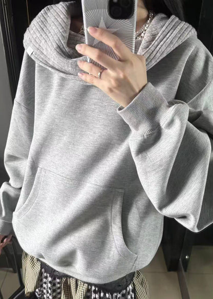 Grey Slash Neck Patchwork Sweatshirt Lantern Sleeve