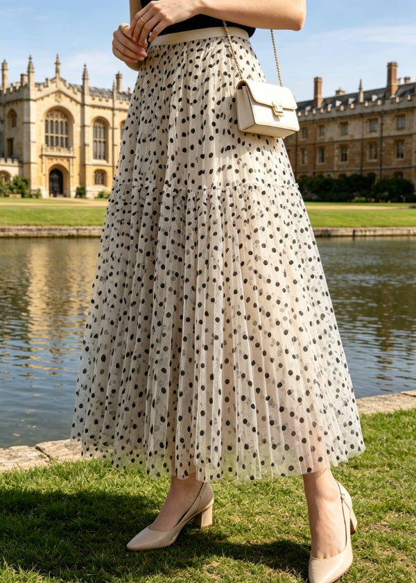 New Apricot Wrinkled Dot High Waist Tulle Skirt Spring