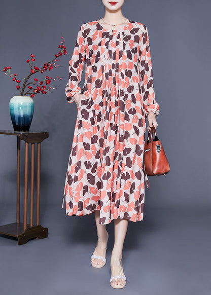 Orange Oversized Print Exra Large Hem Silk Pleated Dress Spring