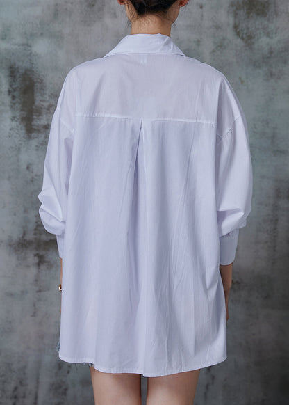 White Asymmetrical Oversized Cotton Blouses Fall